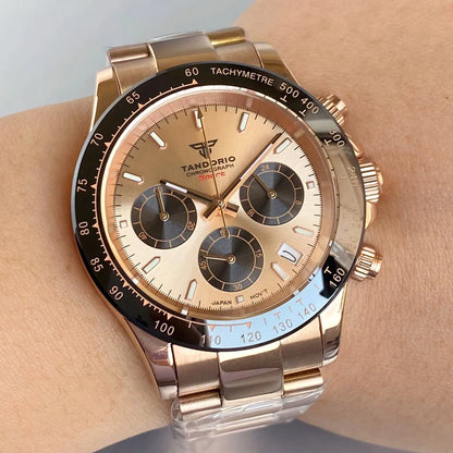 Reloj de lujo para hombre VK63 con movimiento de cuarzo, cronógrafo de negocios, 39mm, acero/oro rosa, fecha, esfera luminosa y cronógrafo completo
