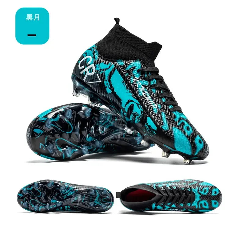 Unisex Teen Low Top Football Shoes Lightweight Elastic Sole Anti Slip Short Spikes Lawn Field Match Training Sneakers