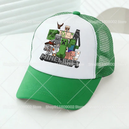 Baseballové čiapky s sieťovinou s motívmi z hry Minecraft, kreslené postavičky, pre dospelých a deti, športové čiapky, pre chlapcov a dievčatá, letné vonkajšie čiapky s klobúkom proti slnku, darček