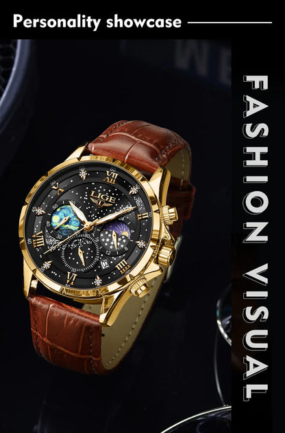 New LIGE Watches Mens Top Brand Luxury Casual Leather Quartz Men's Watch Business Clock Male Sports Waterproof Date Chronograph