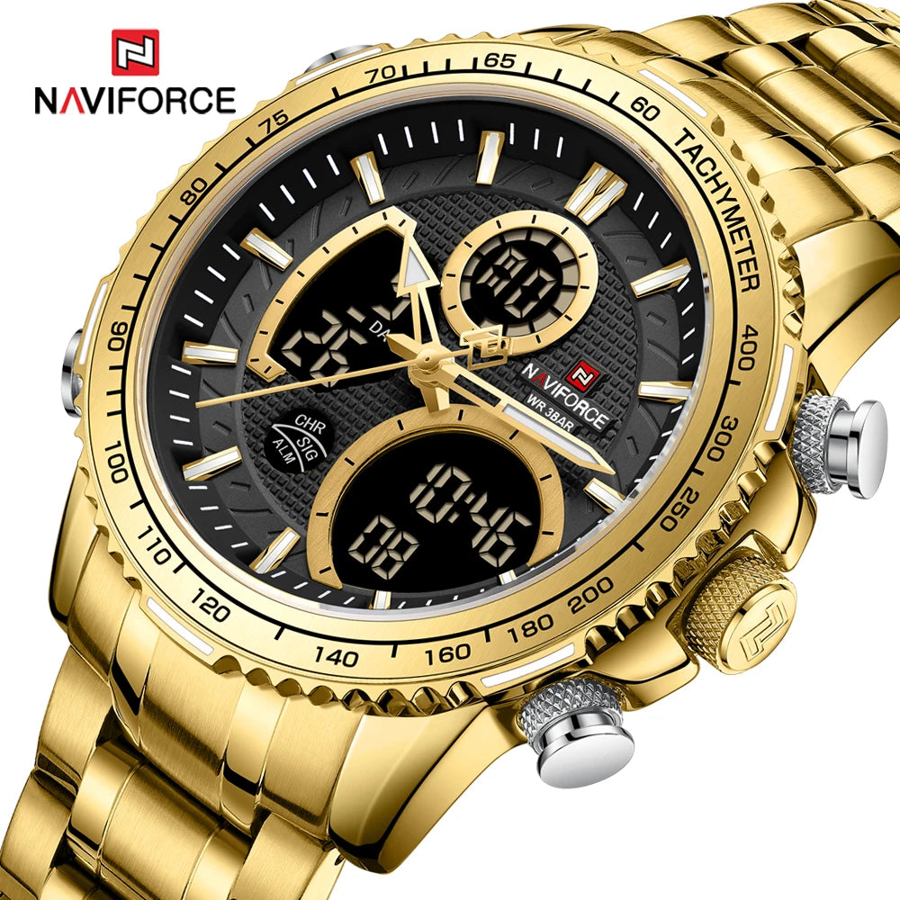 NAVIFORCE Herren-Sportuhr – Originelle Luxus-Armbanduhr aus Edelstahl, wasserdichtes Militärmodell mit doppelter Anzeige