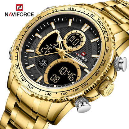 NAVIFORCE Herren-Sportuhr – Originelle Luxus-Armbanduhr aus Edelstahl, wasserdichtes Militärmodell mit doppelter Anzeige