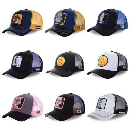 New Dragon Ball Son Goku Cap Summer Travel Peaked Cap Men's Embroidery Hip-Hop Cap Style Sun Visor Adjustable Trucker Mesh Cap