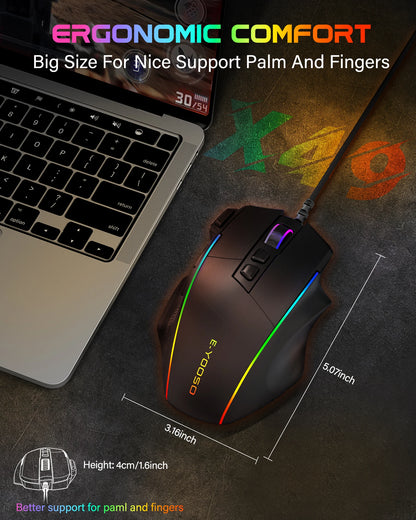 E-YOOSO X49 žični gaming miš, podesivih 12400 DPI, RGB pozadinsko osvjetljenje, 8 programabilnih tipki, ergonomski gamerski miš za PC i prijenosno računalo