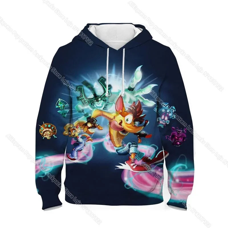 Dětské mikiny s kapucí Crash Bandicoot On the Run – jarní kolekce pro chlapce a dívky, mikiny s motivy z kreslených seriálů a anime, dětské svršky, kabáty a pulovry pro batolata