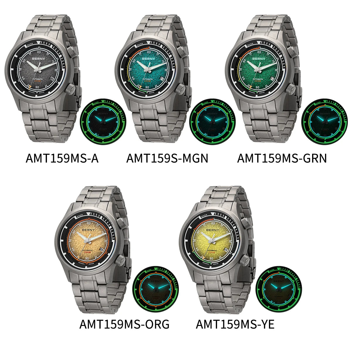 BERNY Titanium Diver Watches for Men 20ATM Super Luminous Automatic Mechanical Men's Dive Watch Sapphire Swim Diving Wristwatch