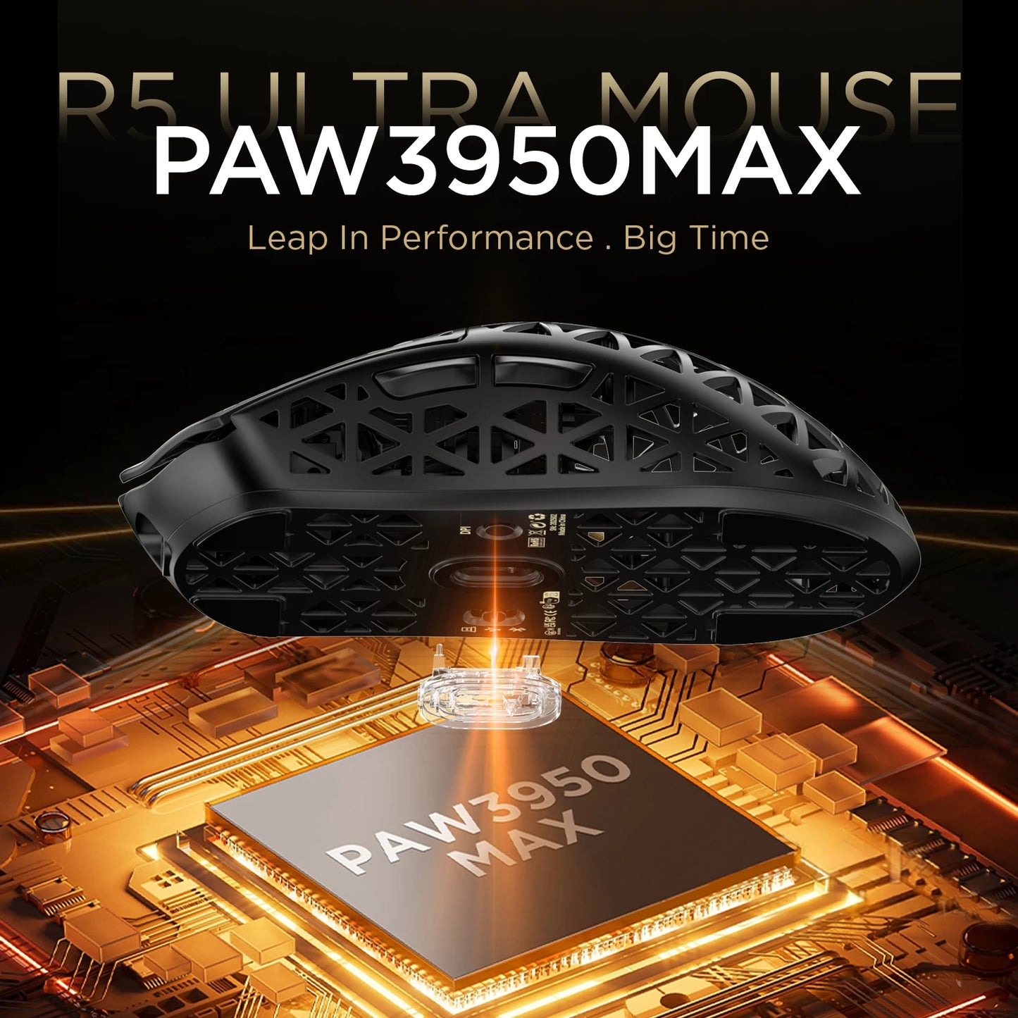 ATTACK SHARK R5 Ultra Carbon Fiber trådløs gamingmus, PixArt PAW3950MAX gamingsensor, 42000DPI, 8000Hz, MCU Nordic 52840