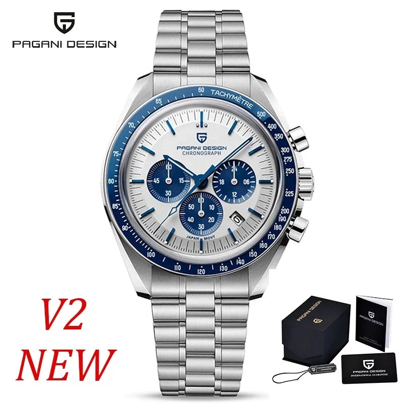 Pánske hodinky PAGANI DESIGN „New Moon“ – luxusné quartzové hodinky, chronograf, zafírové sklo s antireflexnou úpravou, keramický rámček, luminiscenčné ručičky