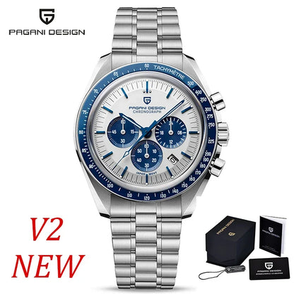 Pánske hodinky PAGANI DESIGN „New Moon“ – luxusné quartzové hodinky, chronograf, zafírové sklo s antireflexnou úpravou, keramický rámček, luminiscenčné ručičky