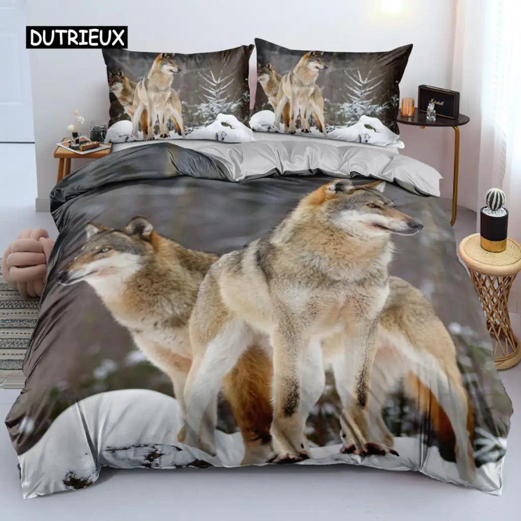 3D Wolf Beddengoedset Zwart Wit Dromenvanger Tribale Stijl Dekbedovertrek voor Tieners Volwassenen Vrouwen Mannen Slaapkamerdecoratie