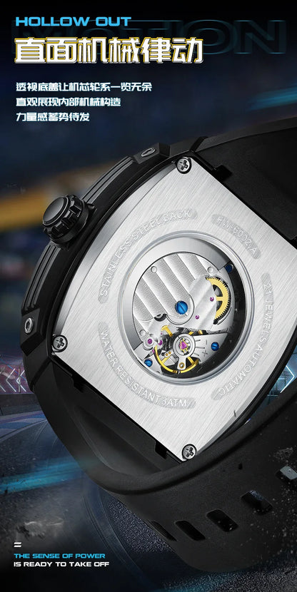 Mark Fairwhale 6002 Automatic Movement Tonneau Dial Luminous Waterproof Fashion Mechanical Watches for Men Relogios Masculino