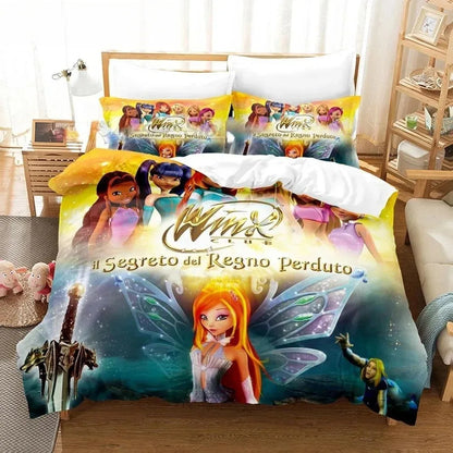 Anime W-Winx Clubs Duvet Cover Pillowcase Bedding Set Adult Boys Girls Bedroom Decoration Children Gift Single Double Large Size
