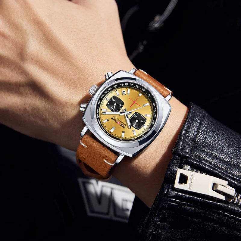 2026 New Square Watches for Men Multi-Functional Three-Eye Six-Pin Timing Waterproof Chronograph Quartz Watch Relogio Masculino