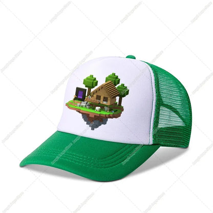 Minecraftes Pixels Kawaii Baseball Cap Boy Cartoon Anime Print Peaked Caps Hip Hop Parent-child Outdoor Mesh Hats Summer Sun Hat