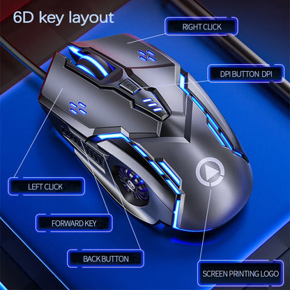 UTHAI G5 Six key 3200DPI wired illuminated gaming mouse, e-sports mechanical mute computer accessories
