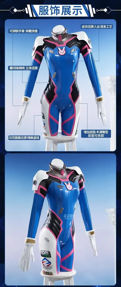 Kostým na cosplay Hana D.Va z hry Overwatch pre ženy – roztomilý elastický kožený overal Zentai na Halloween, karneval a párty
