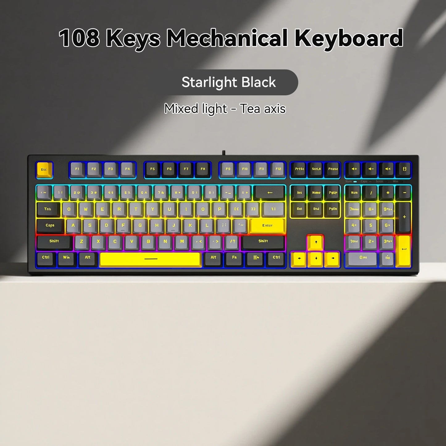 108-key Wired Mechanical Gaming Keyboard with RGB Backlit | Gaming Chip | Low Latency | Anti-Ghosting | for PC Win/Mac Gamers