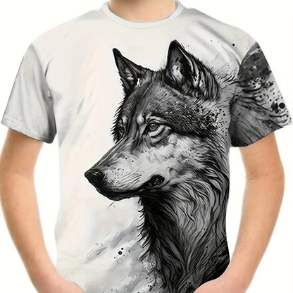 Children's Clothing Boys Tshirt Short Sleeve Cool 3D Wolf Print Kids Summer Clothes Stylish Streetwear Round Neck Girl Clothes﻿
