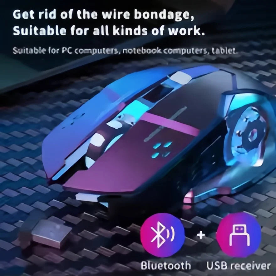 Uppladdningsbar trådlös gamingmus – tyst Bluetooth/USB, RGB-belysning, e-sport för PC