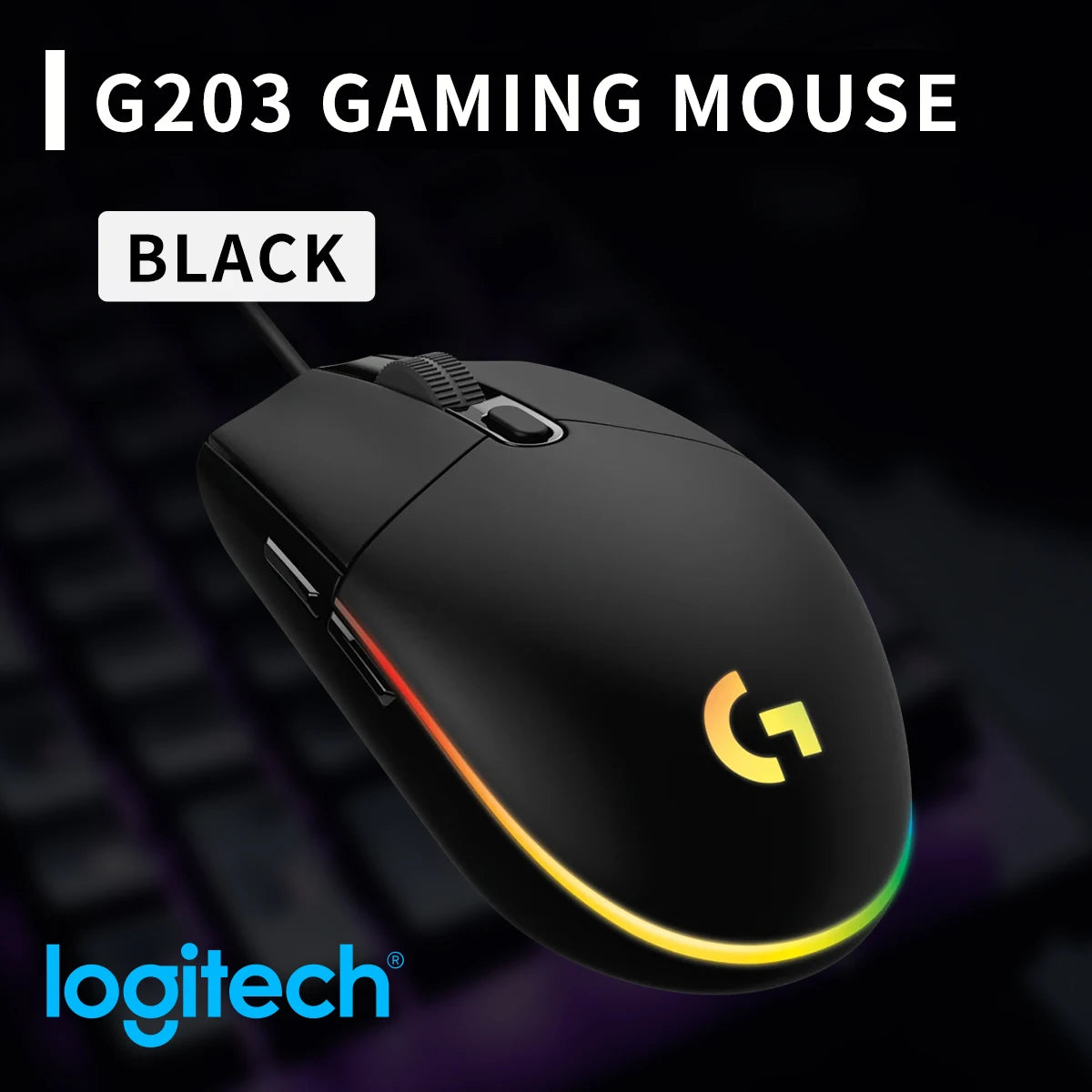 Logitech G203 жична геймърска мишка, Esports-клас, 6 програмируеми бутона и многоцветно осветление за състезателни игри