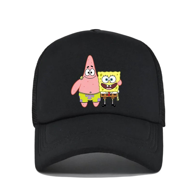 Módna roztomilá bejzbalová čiapka s potlačou SpongeBob, kreslená, pre mužov aj ženy, letná slnečná sieťovaná čiapka, anime, nastaviteľná slnečná clona, golfová čiapka, trucker čiapka