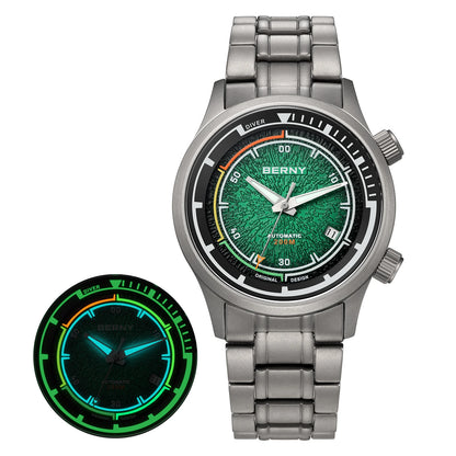 BERNY Titanium Diver Watches for Men 20ATM Super Luminous Automatic Mechanical Men's Dive Watch Sapphire Swim Diving Wristwatch