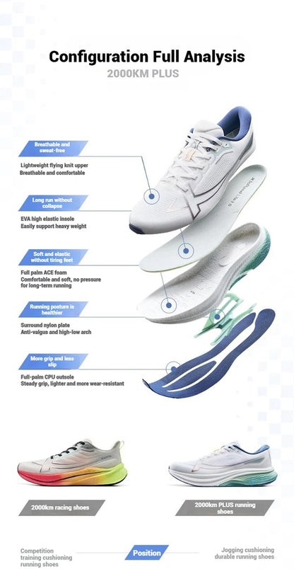 Sapatilhas de Corrida Xtep 2000km Plus 2025 Nova Primavera, Leves, Antiderrapantes e Resistentes ao Desgaste, para Treino e Jogging Masculino 875319110001