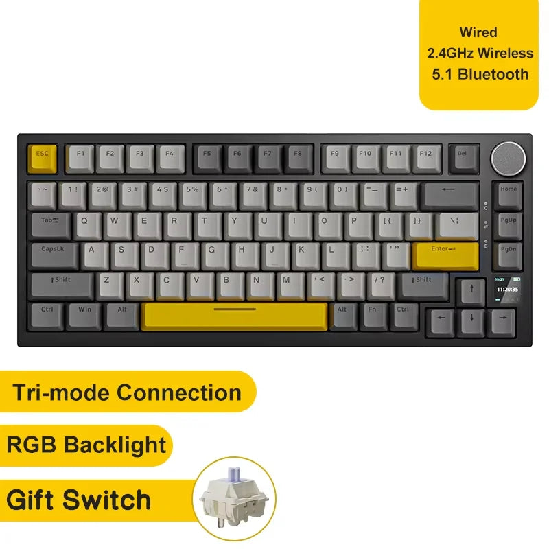 AK820 Wired Full-Key Hot-Swap Keyboard Removable USB Port White/Ice Blue Backlight Premium Sense Colorway