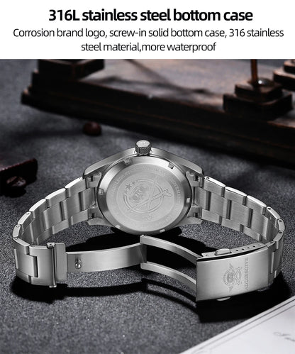 ADDIESDIVE Men's Retro Mechanical Watch Sapphire Mirror Glass Stainless Steel Watch BGW9 Luminous 200m Waterproof Analog Watch