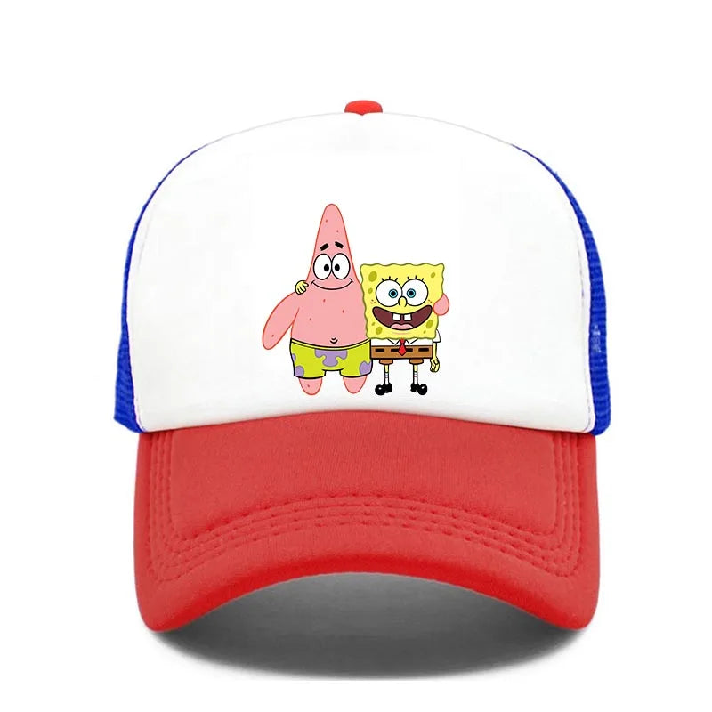 Módna roztomilá bejzbalová čiapka s potlačou SpongeBob, kreslená, pre mužov aj ženy, letná slnečná sieťovaná čiapka, anime, nastaviteľná slnečná clona, golfová čiapka, trucker čiapka