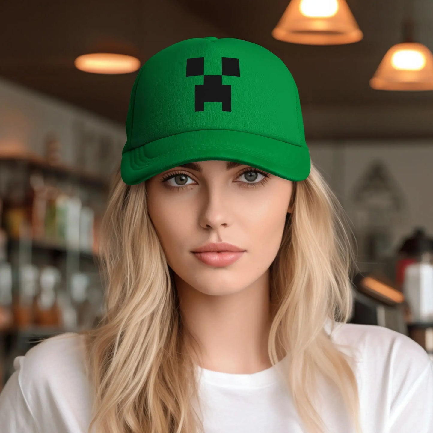 Adult Creepers Big Face Videogame  Trucker Cap Mesh Baseball Cap Polyester Hat Sun Hat Adjustable Racing Cap Summer