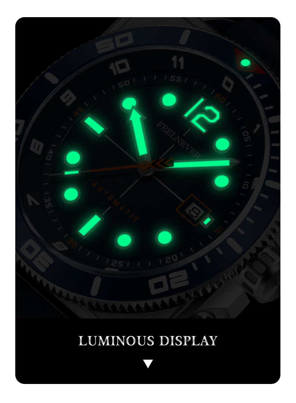 Reloj de buceo automático para hombre FeelNever 8215 con movimiento automático, superluminoso, acero 316, cristal de zafiro, reloj mecánico deportivo masculino