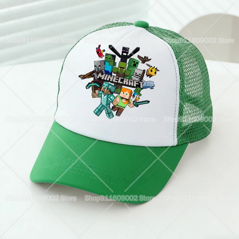Baseballové čiapky s sieťovinou s motívmi z hry Minecraft, kreslené postavičky, pre dospelých a deti, športové čiapky, pre chlapcov a dievčatá, letné vonkajšie čiapky s klobúkom proti slnku, darček