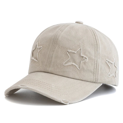 Damska czapka baseballowa z wyblakłą bawełną i motywem pięcioramiennej gwiazdy – modna czapka typu „dad hat” w stylu ulicznym
