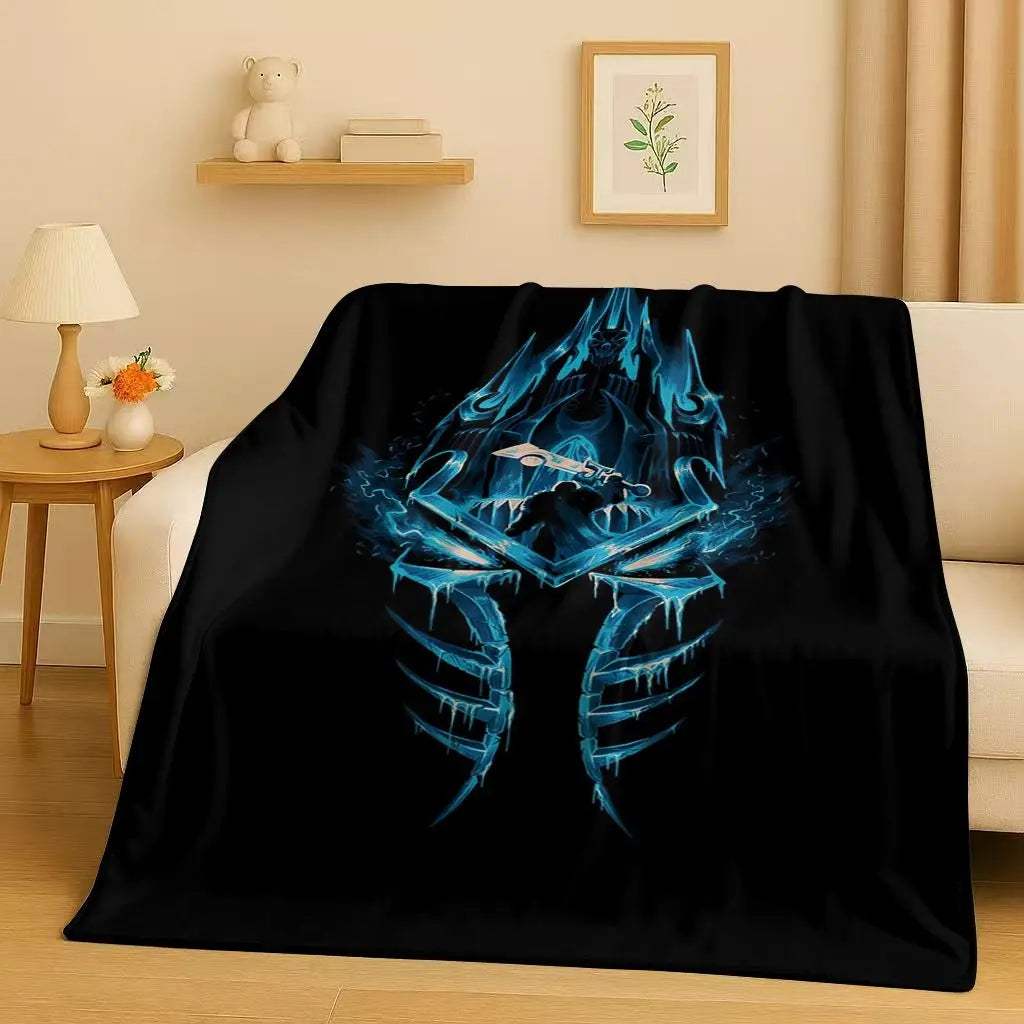 3D WOW World of Warcraft žaidimo „Demon Hunter Arthas“ animacinio stiliaus flanelinis pledas, itin minkštas pliušinis užklotas namams, miegamajam, lovai ir sofai