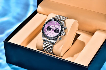 PAGANI DESIGN Men Watches 2026 New Pink BB Panda Dial Chronograph Fashion Luxury Quartz Watch For Men VK64 Movt Waterproof Watch