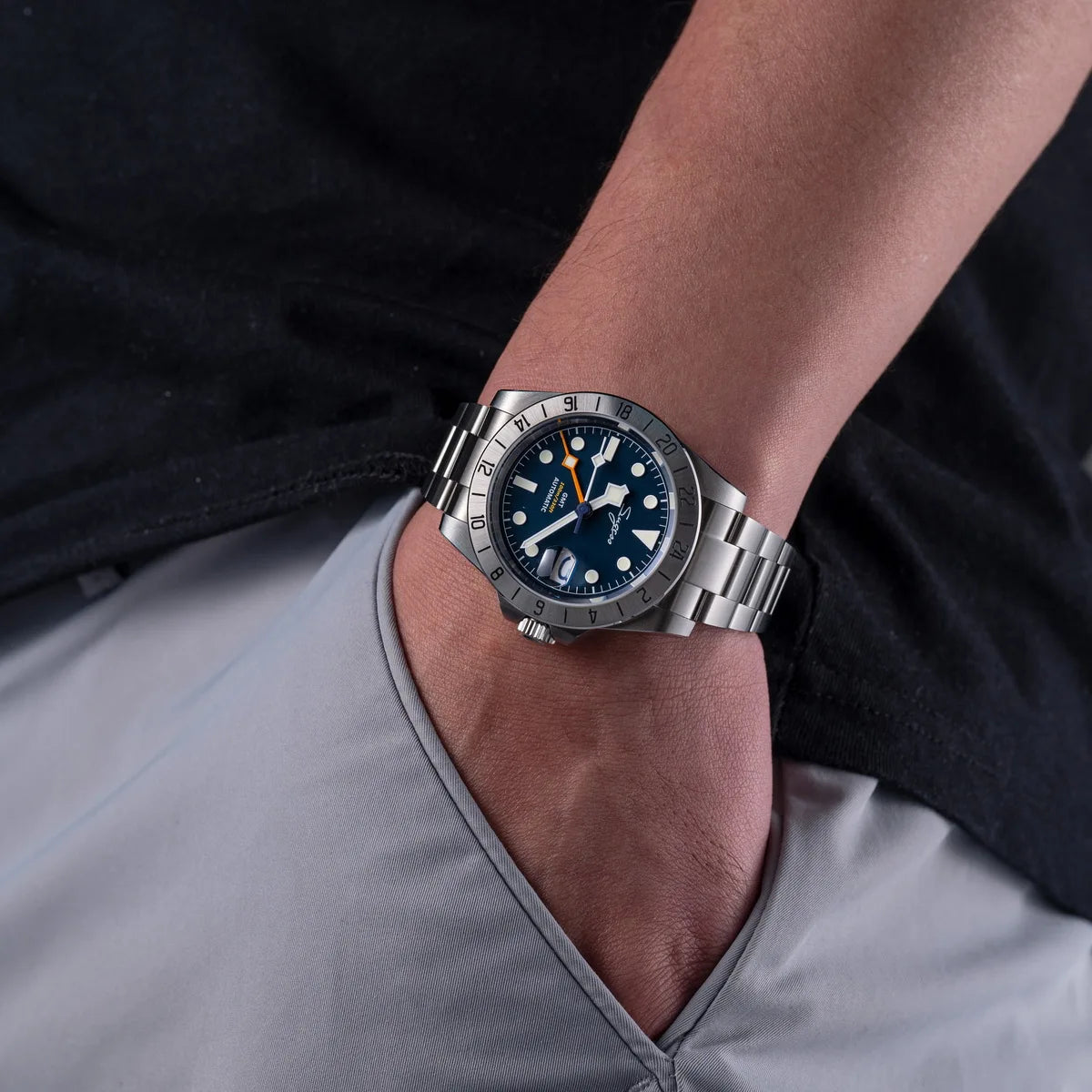 SEESTERN GMT Retro Watch for Men NH34 Automatic Movement Mechanical Wristwatches Sapphire Crystal Fine-tuning Pull Button S436