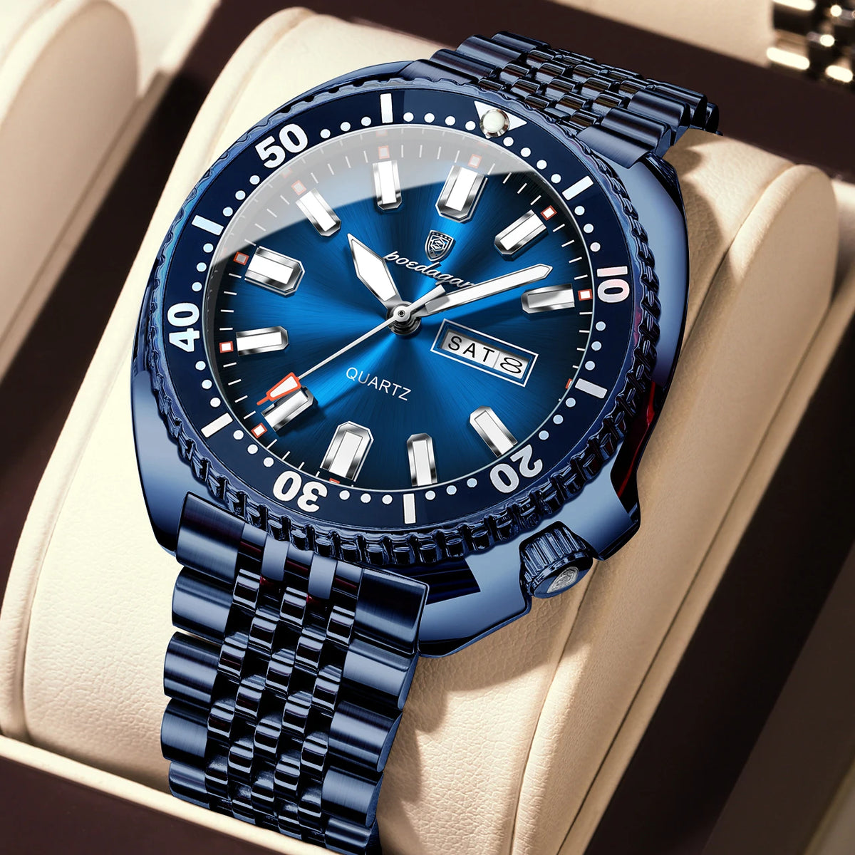 Orologio da uomo POEDAGAR di lusso, stile business, con data e giorno della settimana, impermeabile e luminescente, in acciaio inossidabile e con movimento al quarzo.