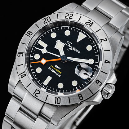 SEESTERN GMT Retro Watch for Men NH34 Automatic Movement Mechanical Wristwatches Sapphire Crystal Fine-tuning Pull Button S436