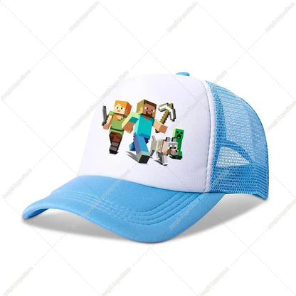 Minecraftes Pixels Kawaii Baseball Cap Boy Cartoon Anime Print Peaked Caps Hip Hop Parent-child Outdoor Mesh Hats Summer Sun Hat