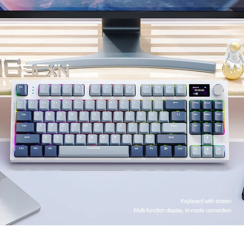 Teclado mecânico ATTACK SHARK K86 com botão metálico, ecrã TFT inteligente a cores, layout de 87 teclas, iluminação RGB e ligação trimodo