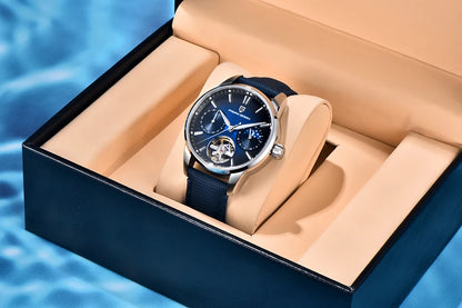 PAGANI DESIGN – Mekanisk luksusur til mænd, 41 mm, safirglas, læderrem, vandtæt, pilotstil, med tourbillon og månefase