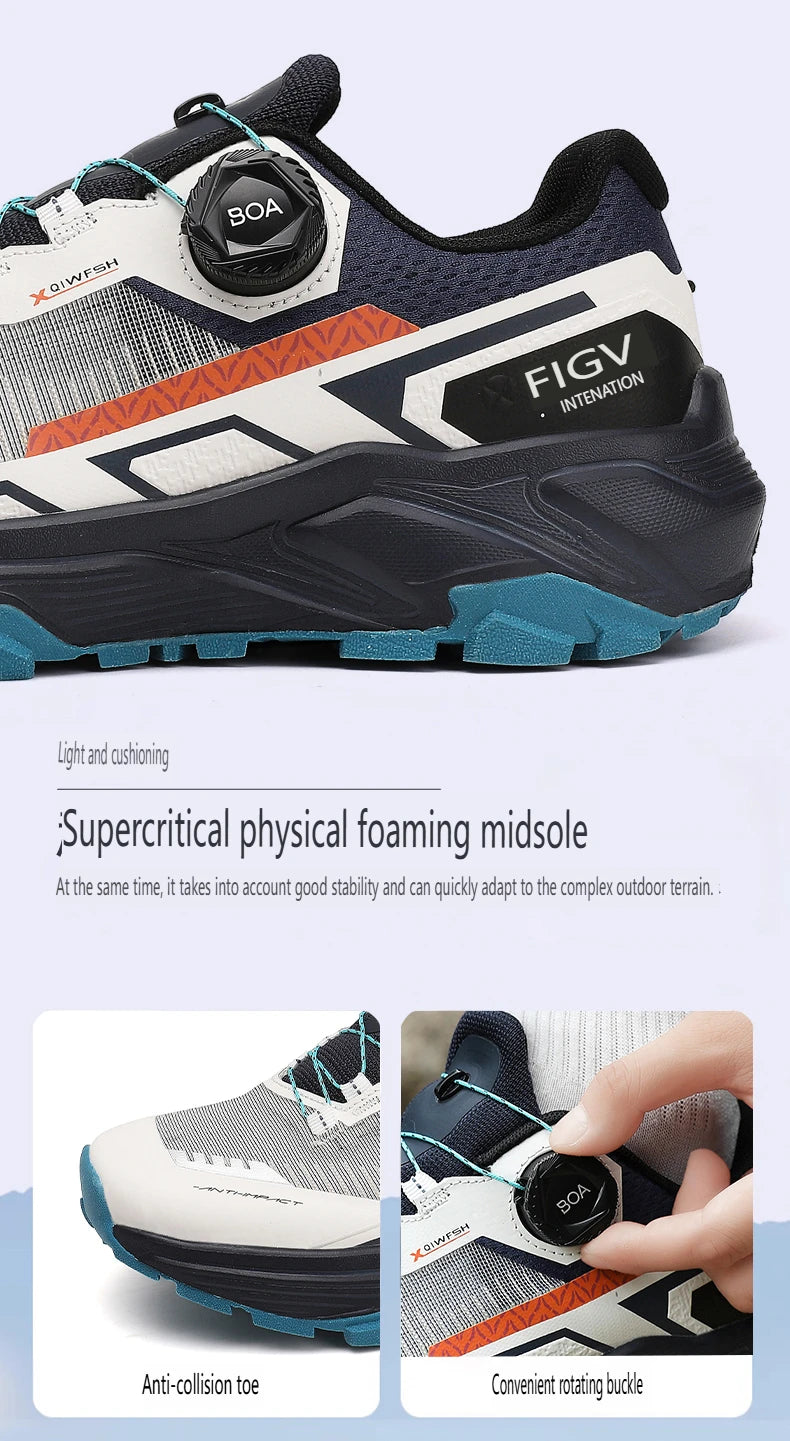 Sapatilhas de corrida para homem primavera e verão — calçado outdoor para caminhada, sapatilhas de trail resistentes ao desgaste com fecho BOA, respiráveis, estilo desportivo e casual