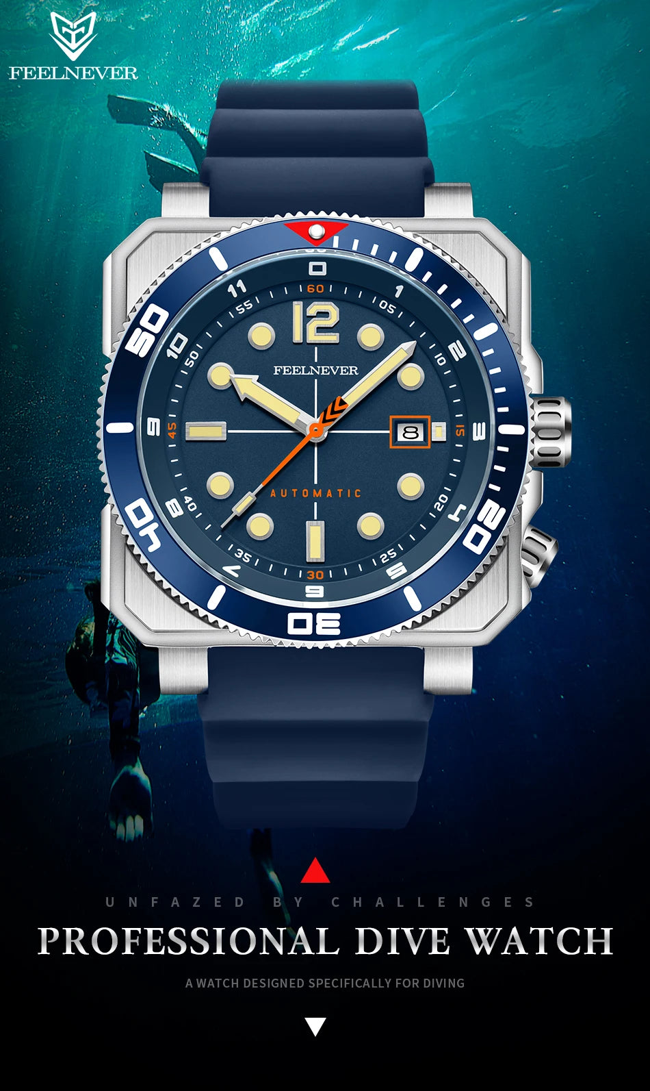 Reloj de buceo automático para hombre FeelNever 8215 con movimiento automático, superluminoso, acero 316, cristal de zafiro, reloj mecánico deportivo masculino