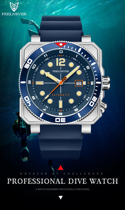 Reloj de buceo automático para hombre FeelNever 8215 con movimiento automático, superluminoso, acero 316, cristal de zafiro, reloj mecánico deportivo masculino