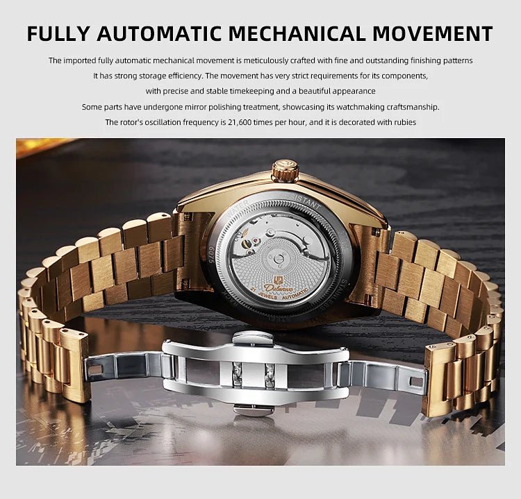 Top Brand Business Men's Watches Luxury Calendar Week Automatic Mechanical Watch for Man Waterproof Gold Stainless Steel