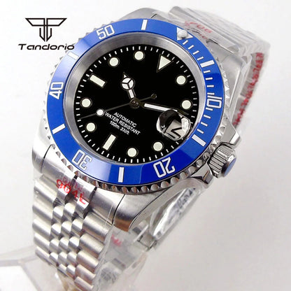 Tandorio 40mm Men's Automatic Watch Date Mechanical Miyota8215/PT5000 Movt Sapphire Business Waterproof Wristwatch Screw Crown