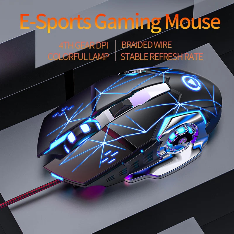 Rato Gaming USB com Fio, 6 Botões, Retroiluminado, Ergonómico, DPI Ajustável, Rato Ótico para PC Gamer e Computador de Secretária