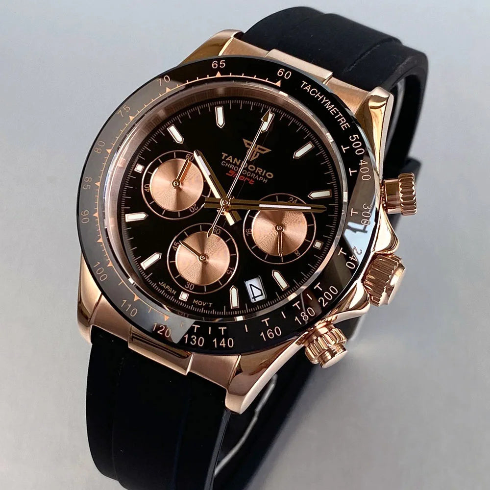 Reloj de lujo para hombre VK63 con movimiento de cuarzo, cronógrafo de negocios, 39mm, acero/oro rosa, fecha, esfera luminosa y cronógrafo completo