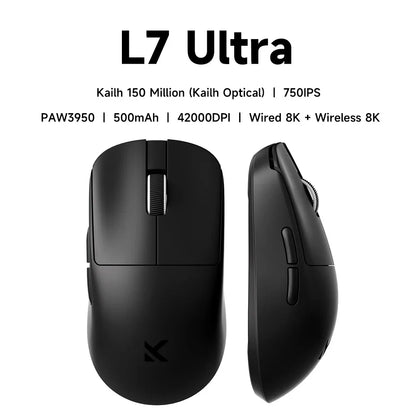 MCHOSE L7 Ultra+ közepes-nagy méretű kézre tervezett gamer e-sport egér, PAW3950, vezeték nélküli, három üzemmódú, könnyű irodai kétmeghajtós számítógépes egér
